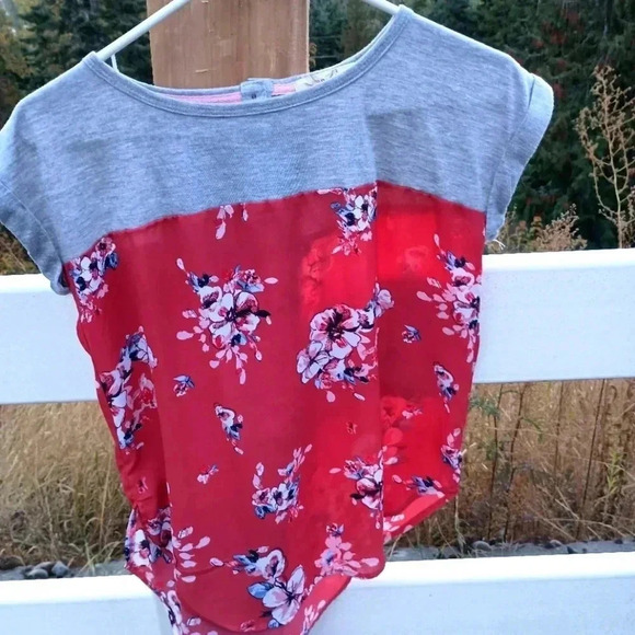 Gray and red and blue varied floral blouse - Picture 1 of 6